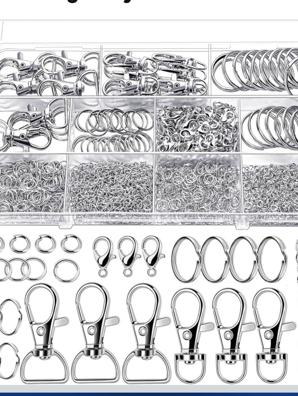 325 Pcs Assorted Silver Keyring & Lobster Clasp Hardware Set - Silver